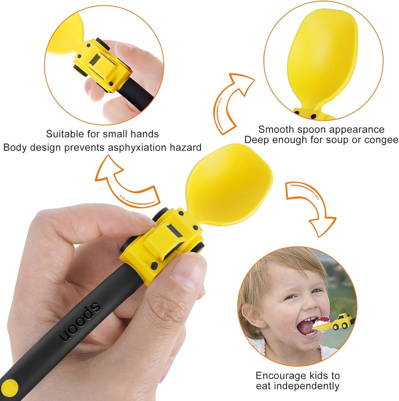 Deinyi Construction Toddler Utensils - Toddler Forks and Spoons - Kids Construction Truck Utensils - Forks and Spoons Silverware Set - Christmas Birthday Gift for 1 2 3 4 5 year old, Yellow - Image 5